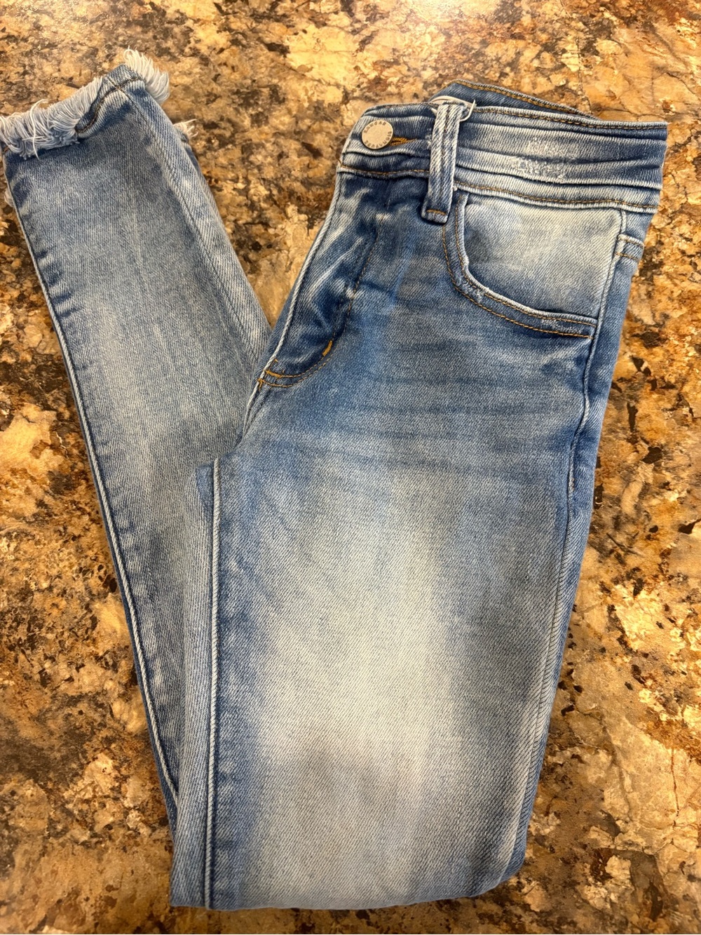 KanCan Light Blue Stretch Skinny Jeans with Frayed Ankles
